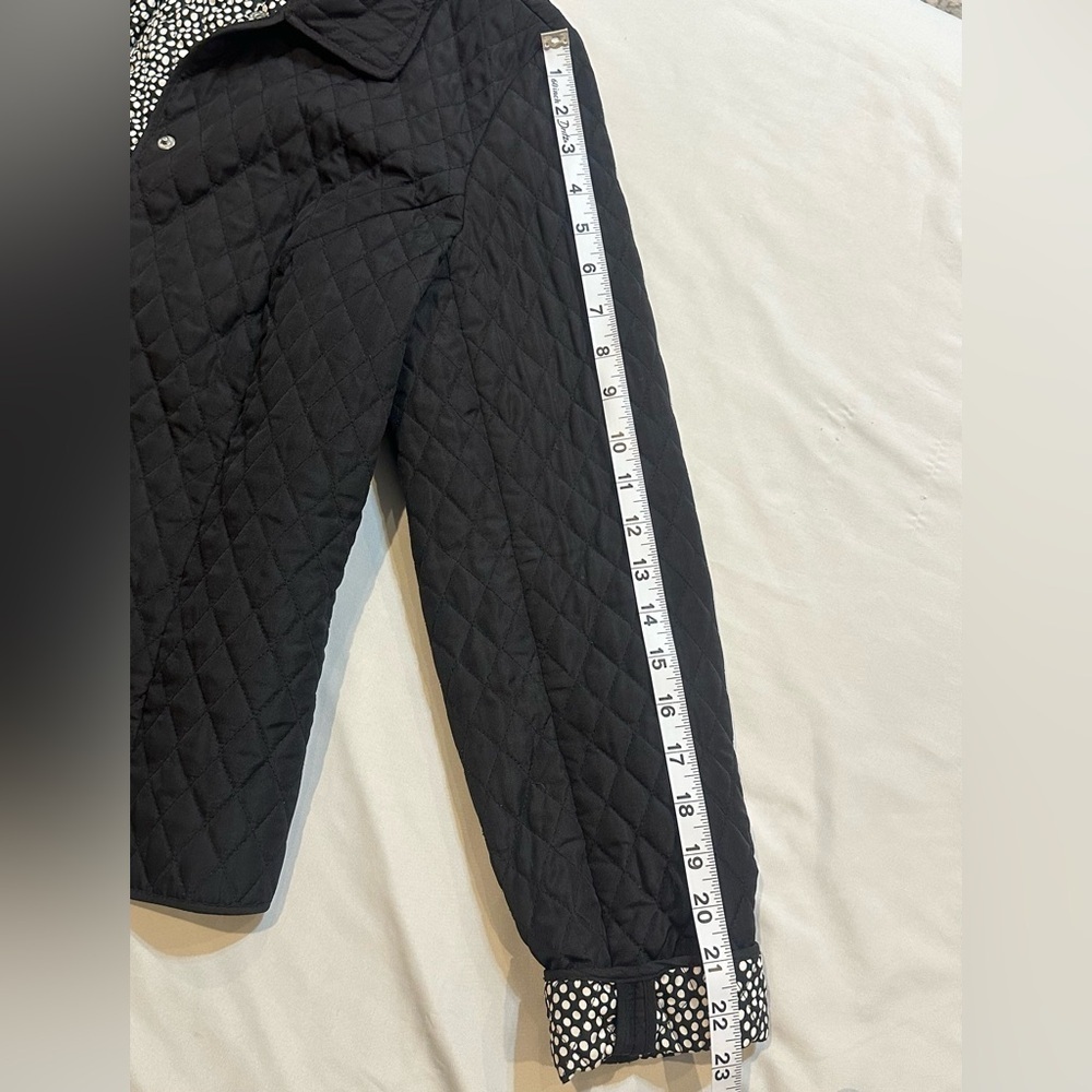 Tara Jones Black Quilted Jacket Polka Dot Lining Classic Chic Lightweight Coat - Picture 12 of 14